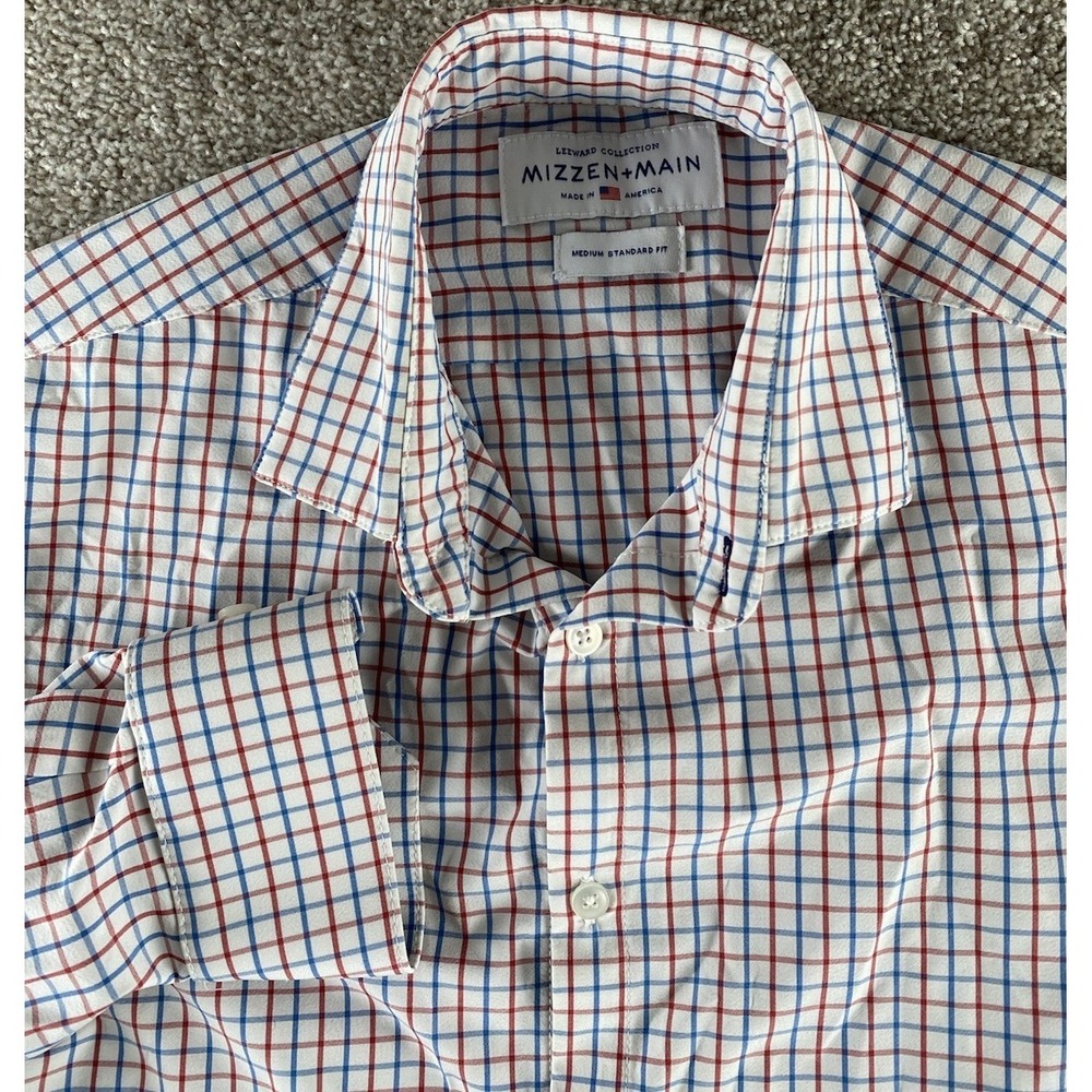 Mizzen Main Red/White/Blue Plaid Made In America Shirt Mens Medium Standard Fit